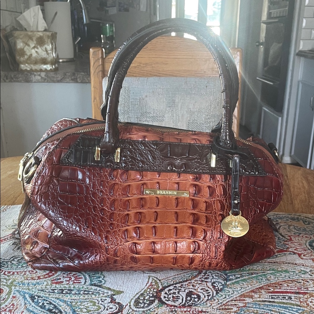 Brahmin Rich Brown Embossed Satchel